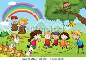 stock-vector-illustration-of-animals-and-kids-in-a-beautiful-nature-116636839